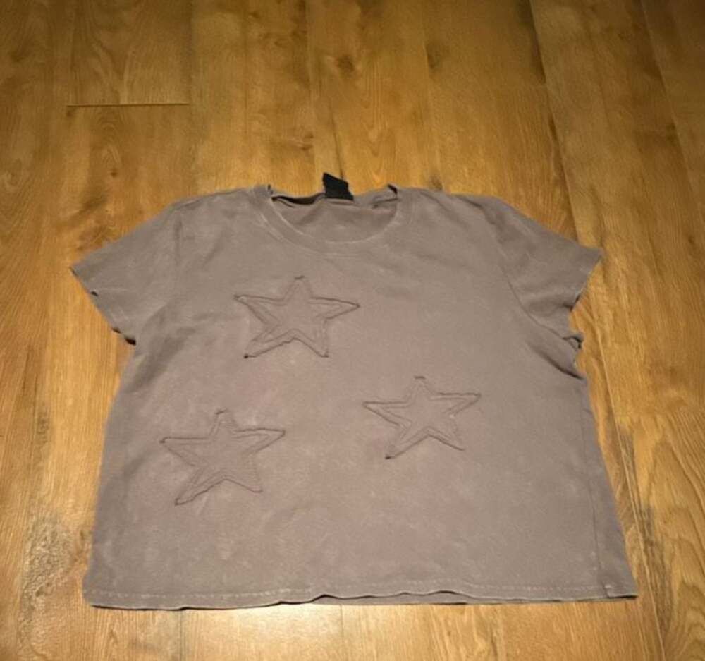 Empyre Ricky Brown Wash Crop T-Shirt with Star Applique Size XL